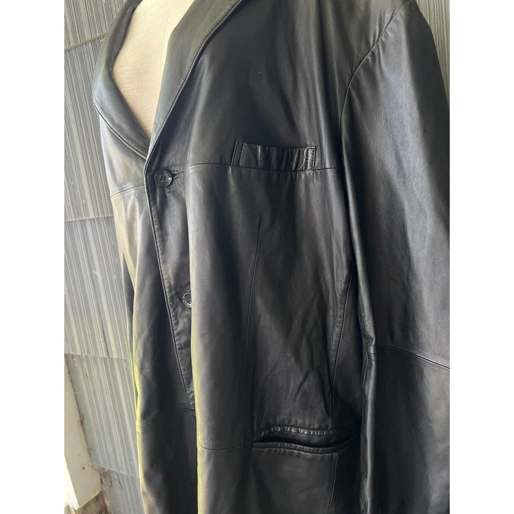 Mens Black Genuine Leather Blazer Two Button Sport Coat Jacket RN 93677